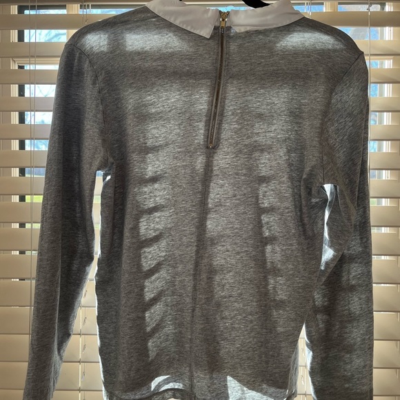 J. Crew gray dressy long sleeve t shit with white collar - Picture 2 of 6